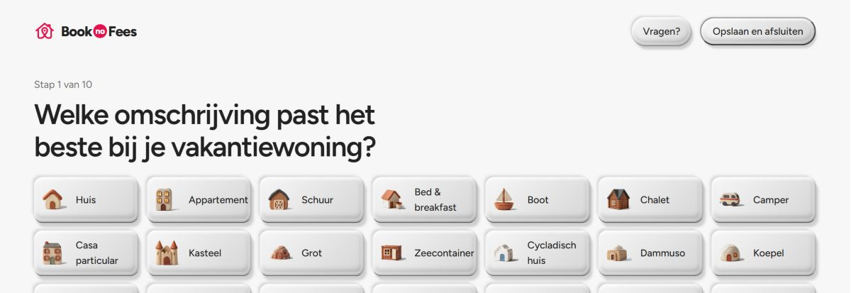 BookNoFees-advertentie: Kies in de eerste stap het type accommodatie.